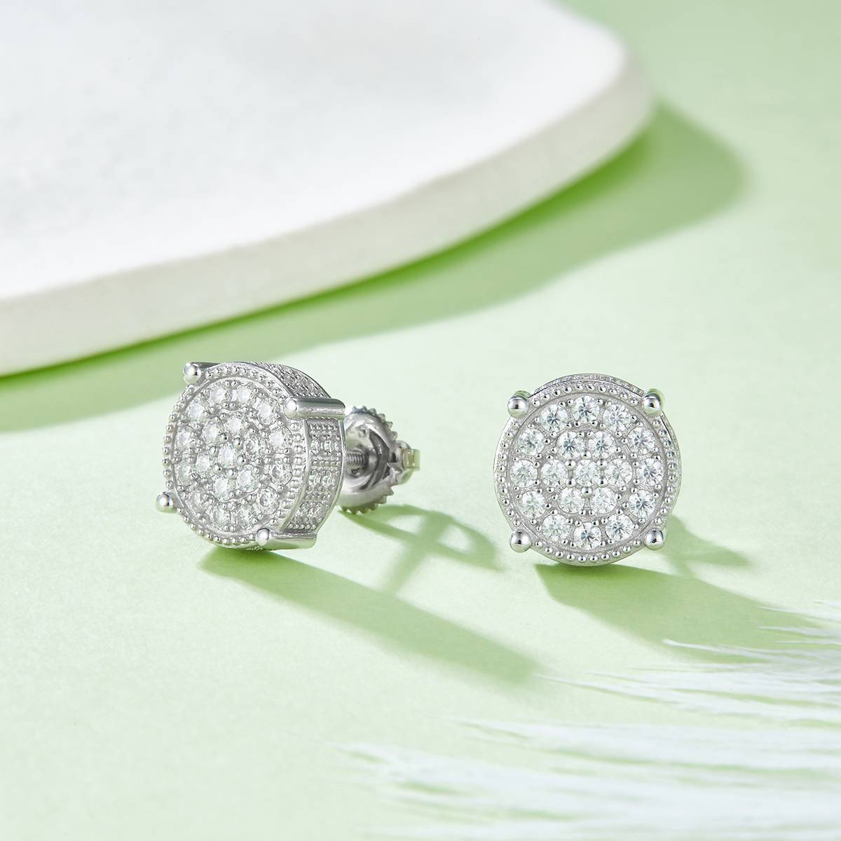 Circular Column S925 Silver Ear Nail with Threaded Moissanite Grade D 0.81CT